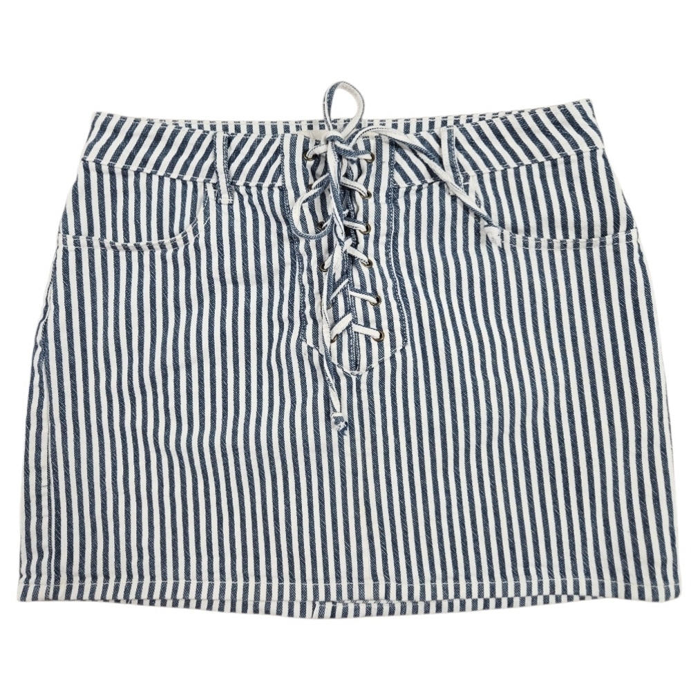 0067 Pacsun Striped Denim Blue White Mini Skirt Festival Cowgirl Y2K Size 26